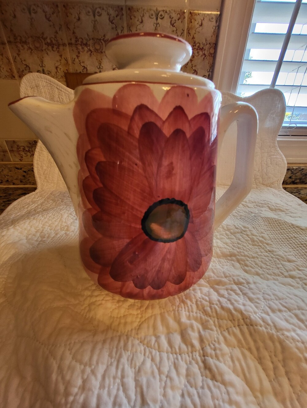 Hand-Painted 8 Inch Pink Floral Ceramic Pitcher - Home Art